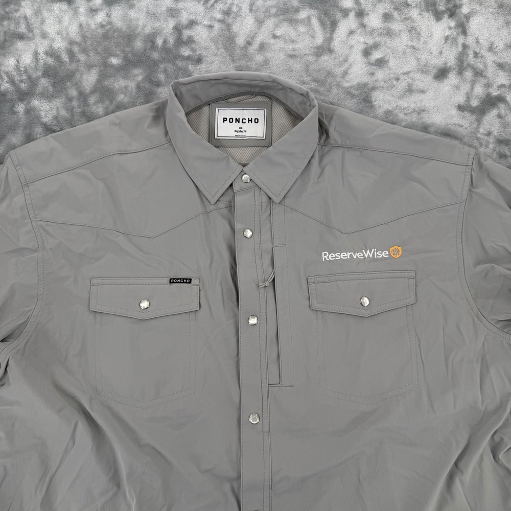 Poncho Outdoors Mens XL Regular Fit Short Sleeve Western Snap Fishing Shirt Grey